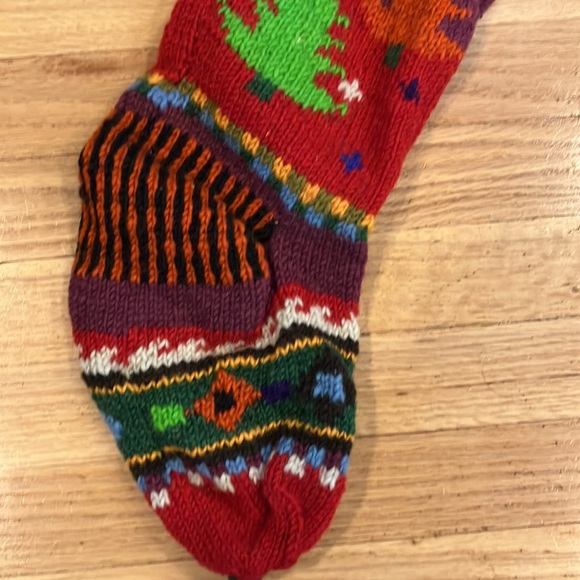Handknit wool large Christmas tree stocking stuffer Nepal - Picture 3 of 5